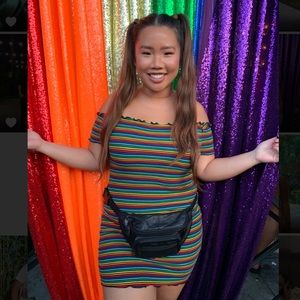 Rainbow off shoulder dress